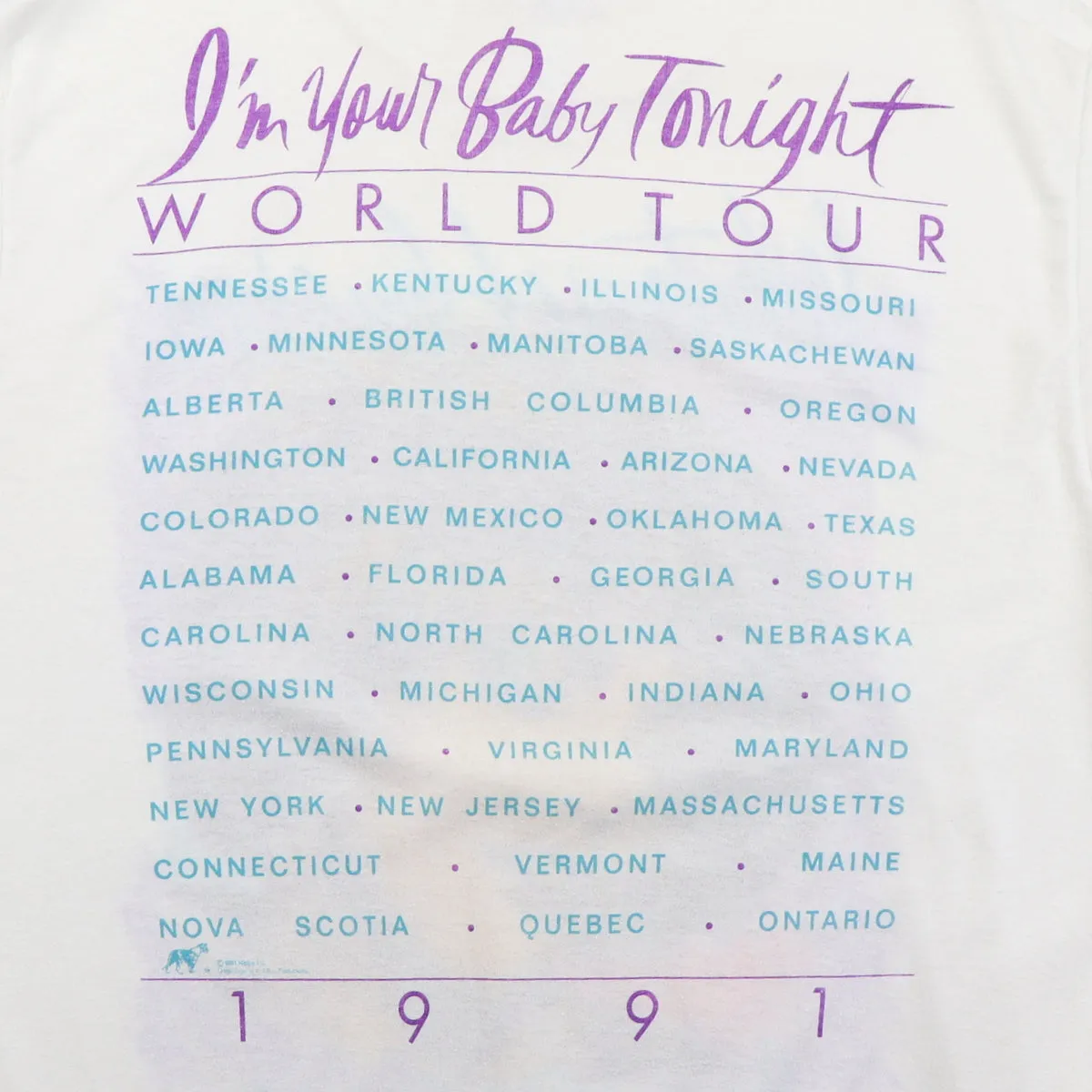 1991 Whitney Houston I'm Your Baby Tonight Tour Shirt
