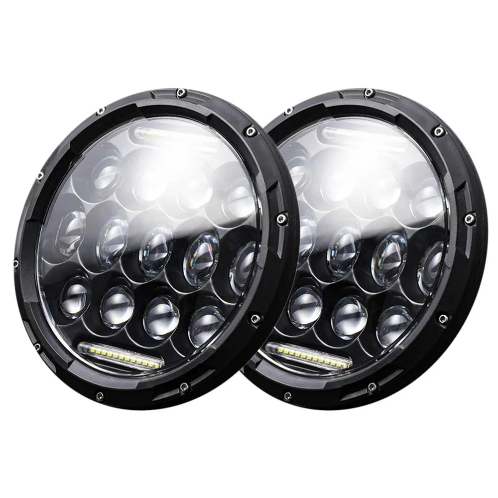 2 Pcs 7 Inch LED Motorcycle Headlight | DC 10-48V | 36W | 6000K | 12 SMD-5630 & Crystal Lamp Beads | White Light