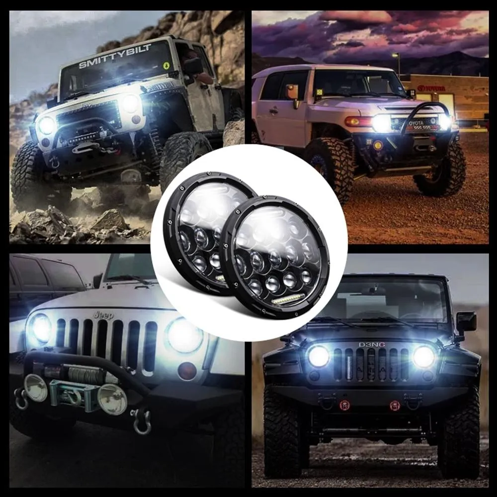 2 Pcs 7 Inch LED Motorcycle Headlight | DC 10-48V | 36W | 6000K | 12 SMD-5630 & Crystal Lamp Beads | White Light