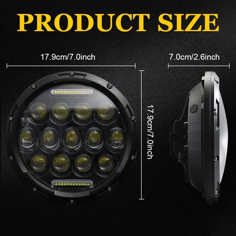 2 Pcs 7 Inch LED Motorcycle Headlight | DC 10-48V | 36W | 6000K | 12 SMD-5630 & Crystal Lamp Beads | White Light