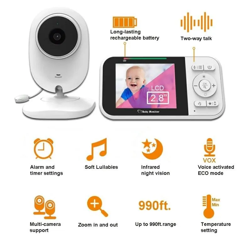 2-Way Voice Baby Monitor with Temperature Detection and 2.8 LCD Screen