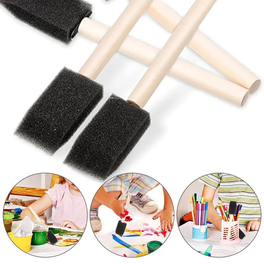 5 pcs/set Wooden Handle Foam Sponge Brush For Art Painting Graffiti Dust Cleaning Painting Tool Drawing Toys