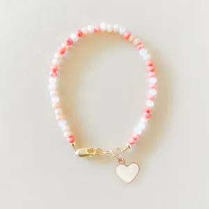 Baby Bracelet - Pink Coral Mix with White Heart Charm