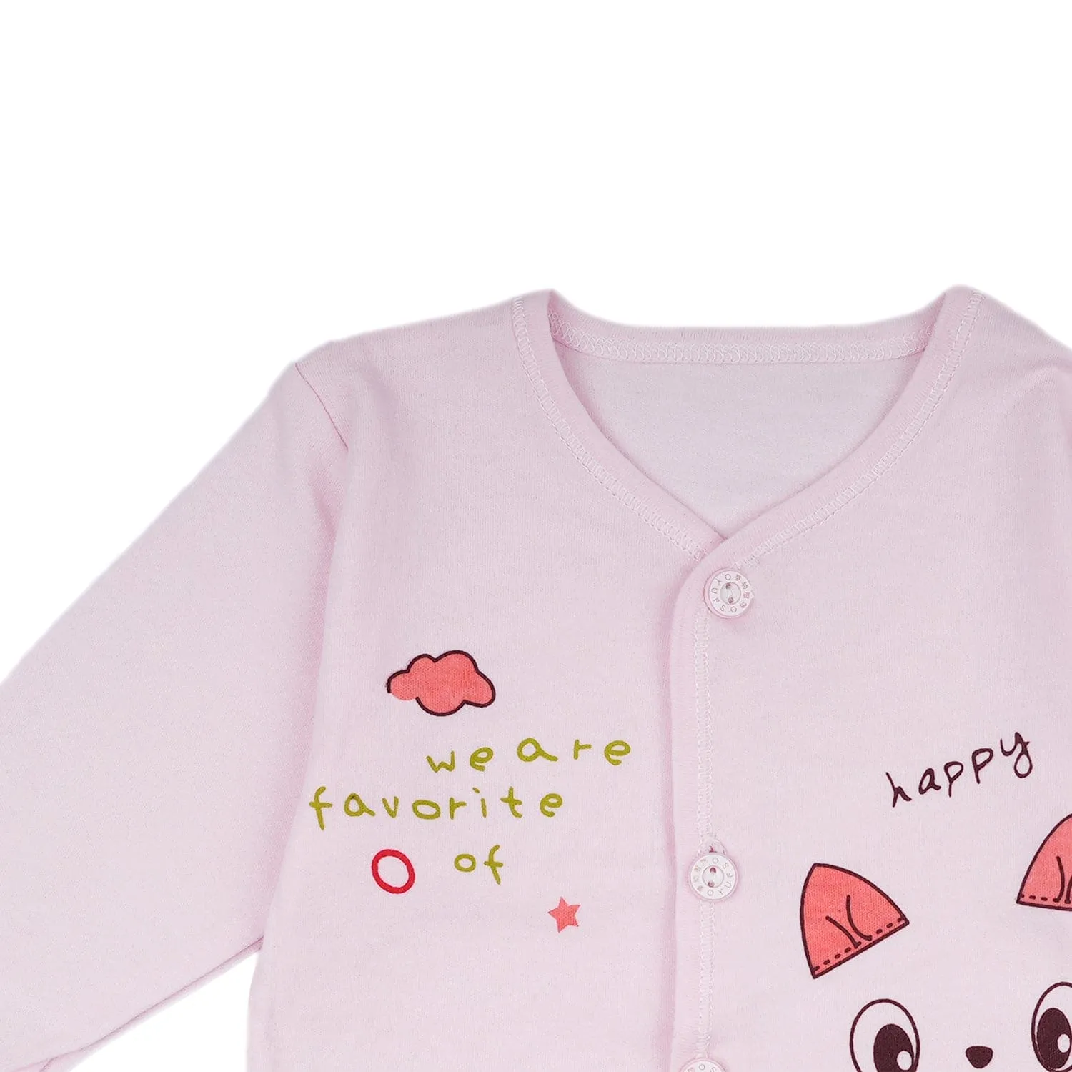 Baby Moo Happy Kitty Print Cap Bib Pyjamas 5 Pcs Clothing Gift Set - Pink