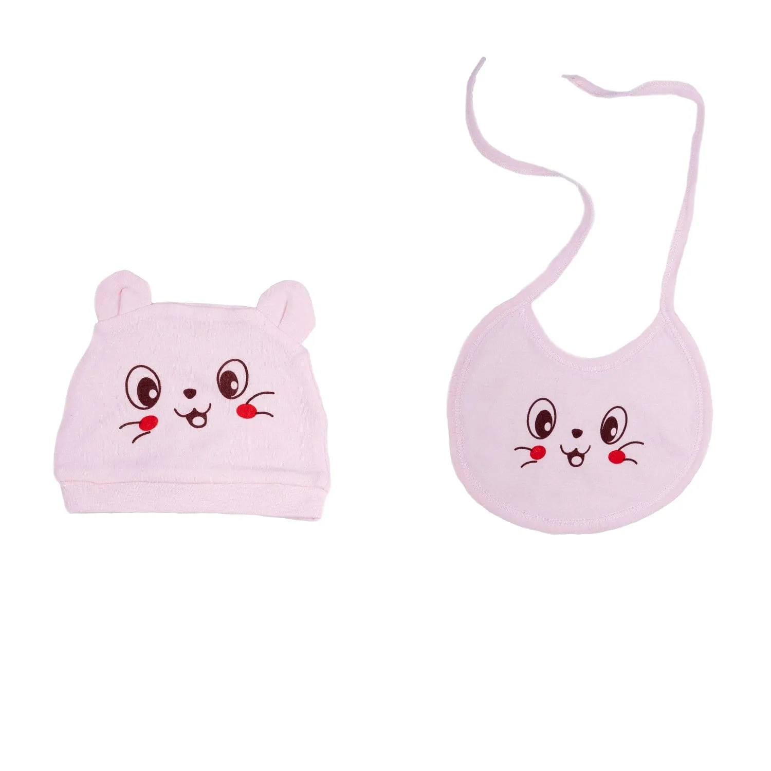 Baby Moo Happy Kitty Print Cap Bib Pyjamas 5 Pcs Clothing Gift Set - Pink