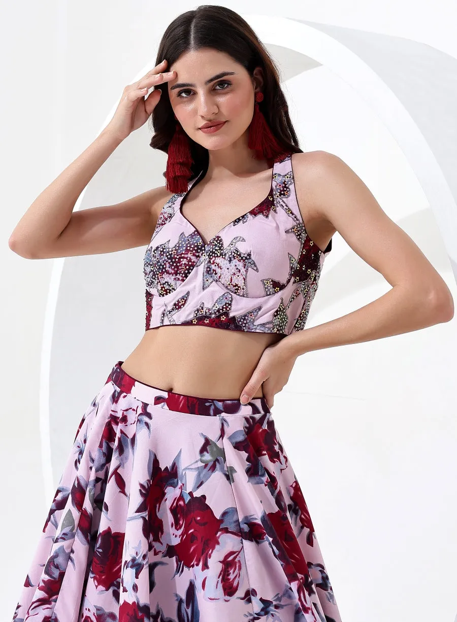 Baby Pink Color with Floral Digital Print Lehenga Choli with Jacket Style Dupatta.