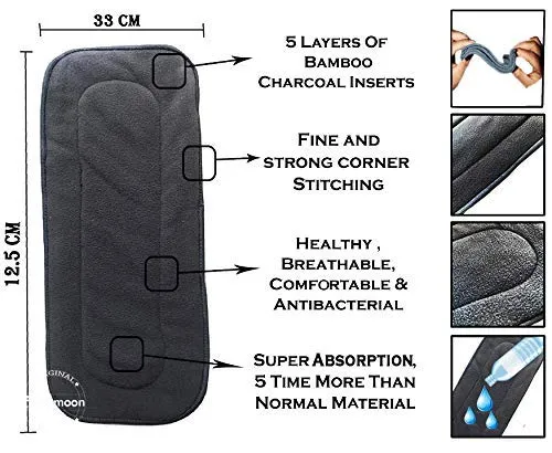 Babymoon Free Size Reusable 5 Cloth Diaper with 5 Grey Insert - Pack of 10