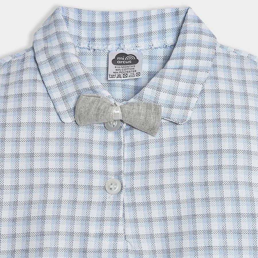 Bloom Woven Blue Check Shirt Style Romper and Grey Trouser