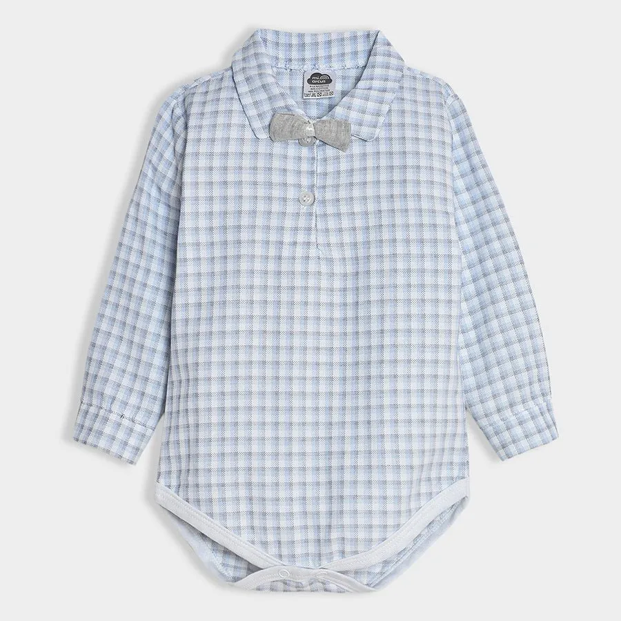 Bloom Woven Blue Check Shirt Style Romper and Grey Trouser