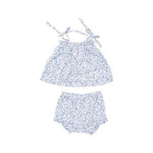 Blue Calico Floral Ruffle Top & Bloomer