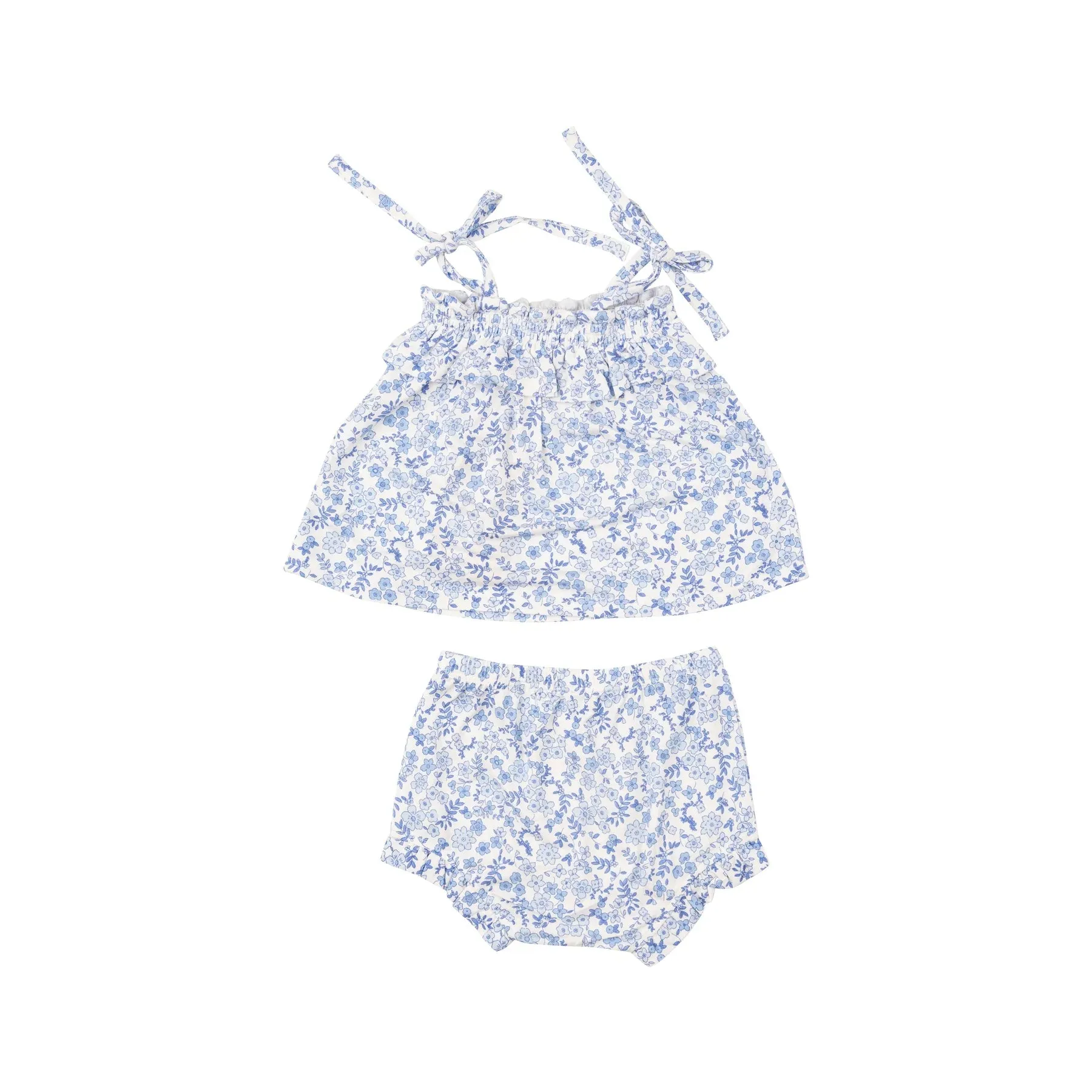 Blue Calico Floral Ruffle Top & Bloomer