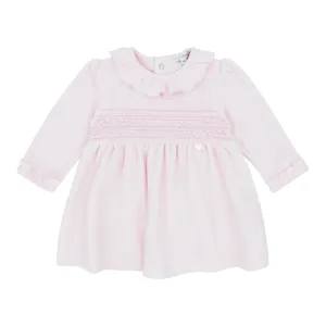 blues baby - Soft pink velour dress , smock detail with heart embroidery