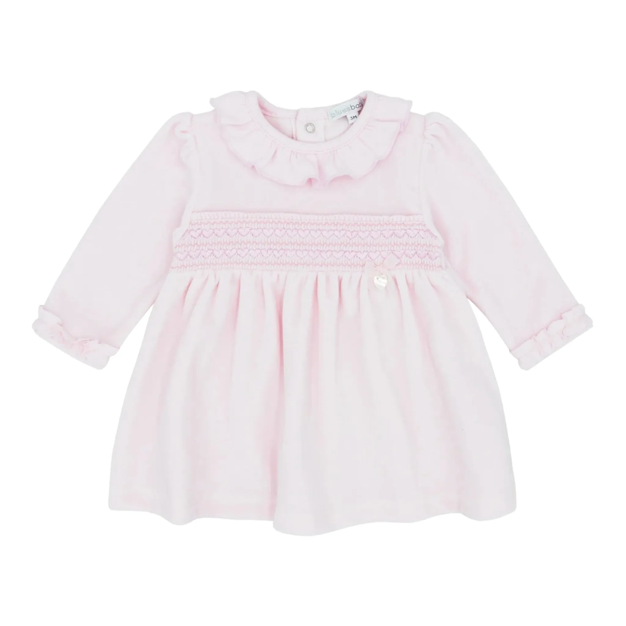 blues baby - Soft pink velour dress , smock detail with heart embroidery