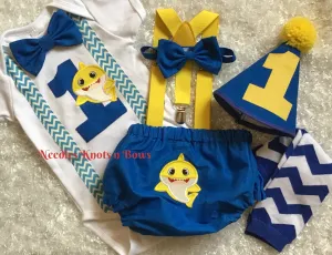 Boys Baby Shark Birthday Outfit, Cake Smash Outfit