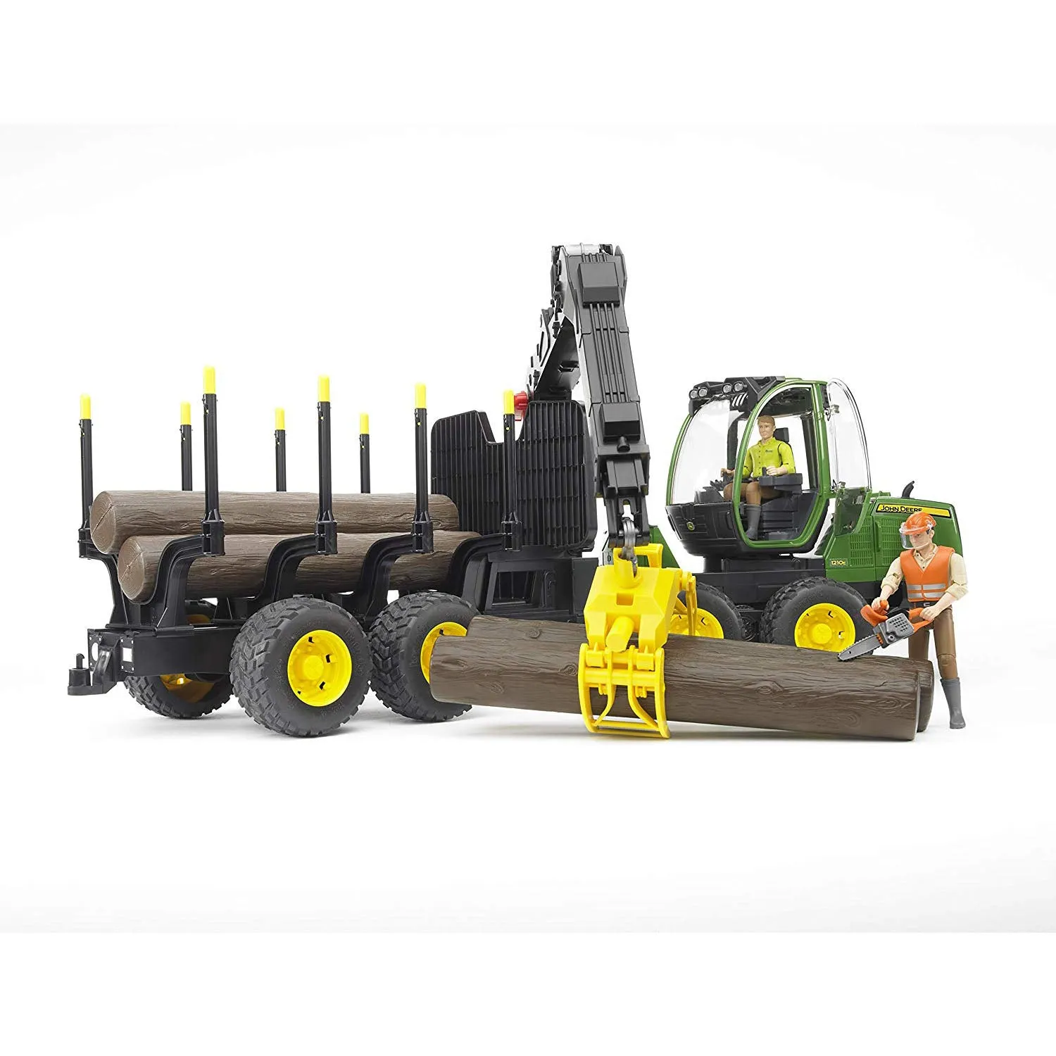 Bruder John Deere 1210e Log Hauler, Trailer, 4 Trunks and Grabber