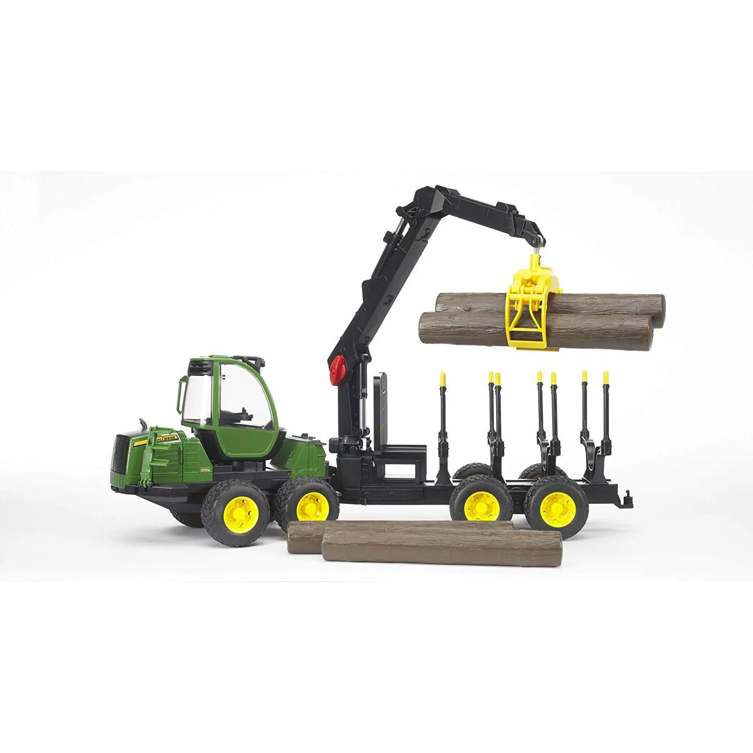 Bruder John Deere 1210e Log Hauler, Trailer, 4 Trunks and Grabber