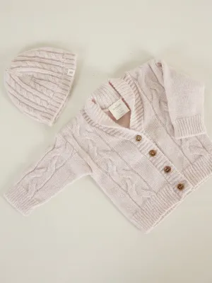 Cable Knit Hat & Cardigan Set | Blush Pink 0-3 Months