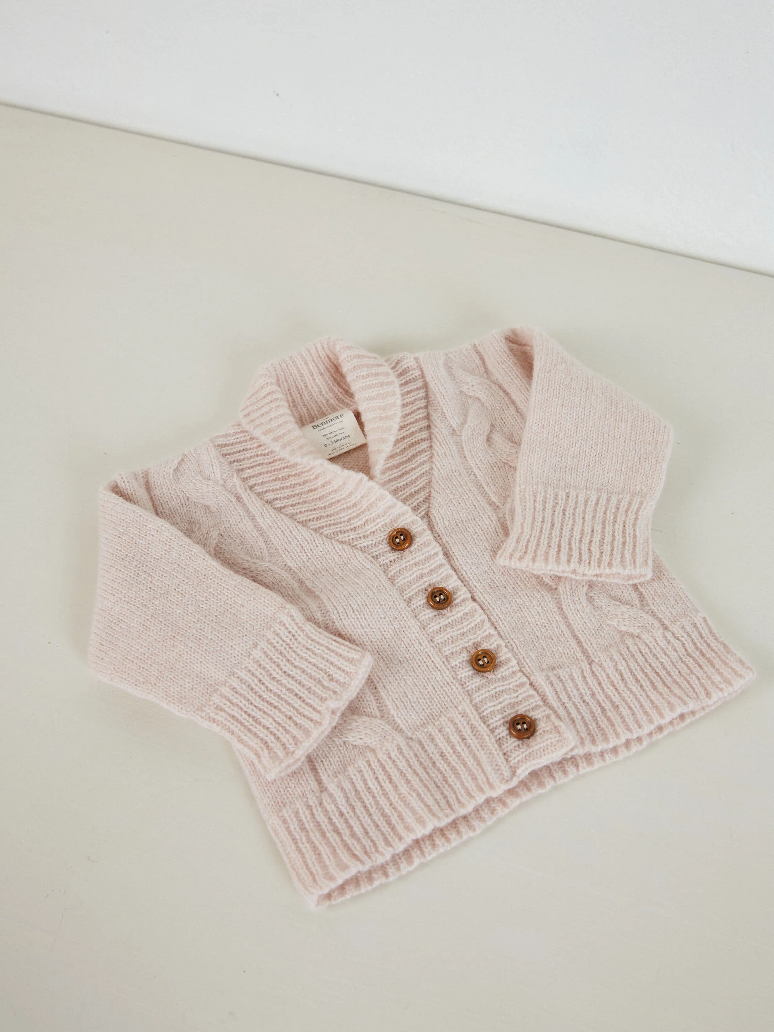 Cable Knit Hat & Cardigan Set | Blush Pink 0-3 Months