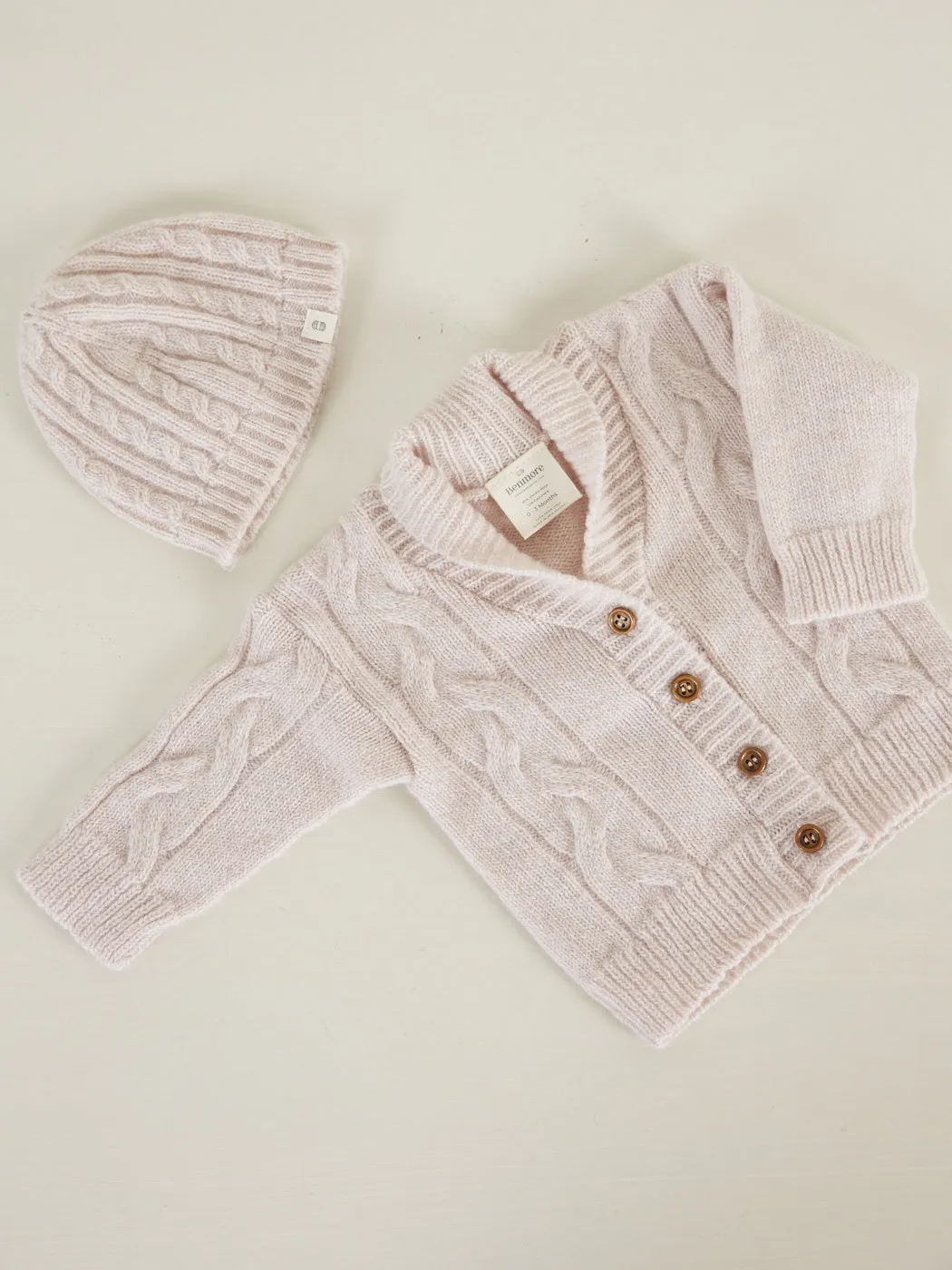 Cable Knit Hat & Cardigan Set | Blush Pink 0-3 Months