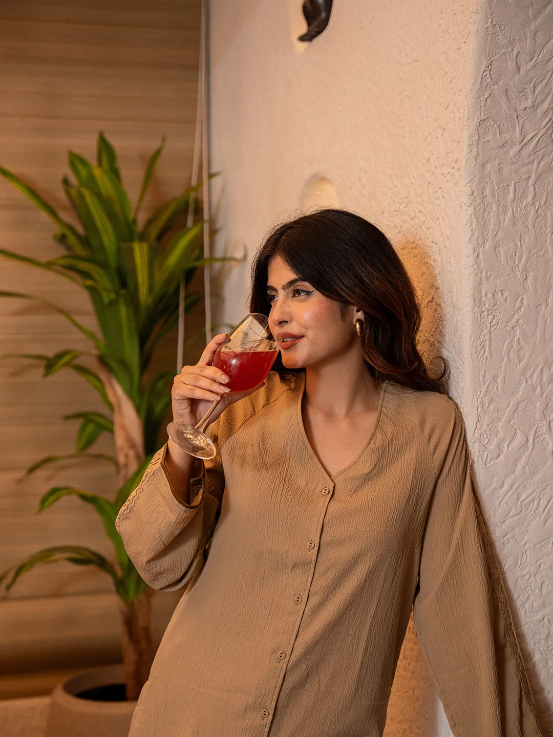 Coffee Brown Soft Crepe Shirt Patiala Co-Ord Set