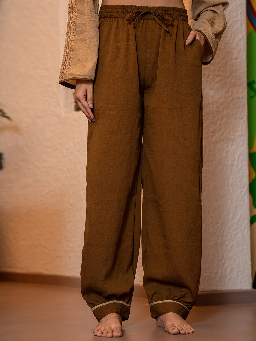 Coffee Brown Soft Crepe Shirt Patiala Co-Ord Set