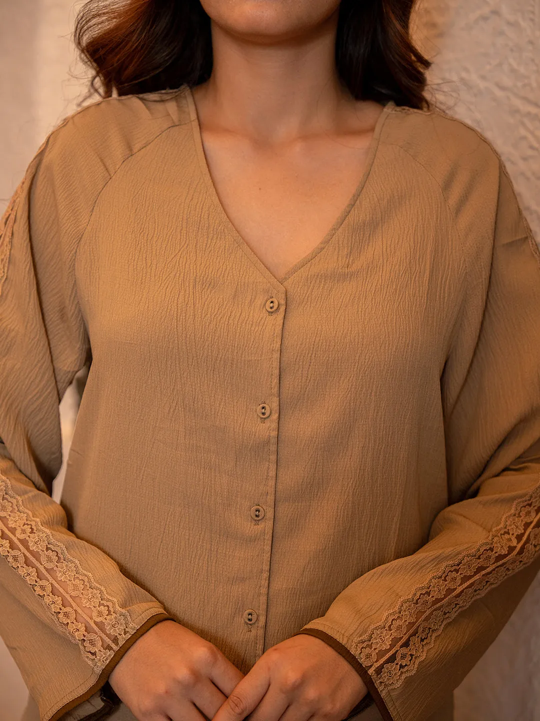 Coffee Brown Soft Crepe Shirt Patiala Co-Ord Set