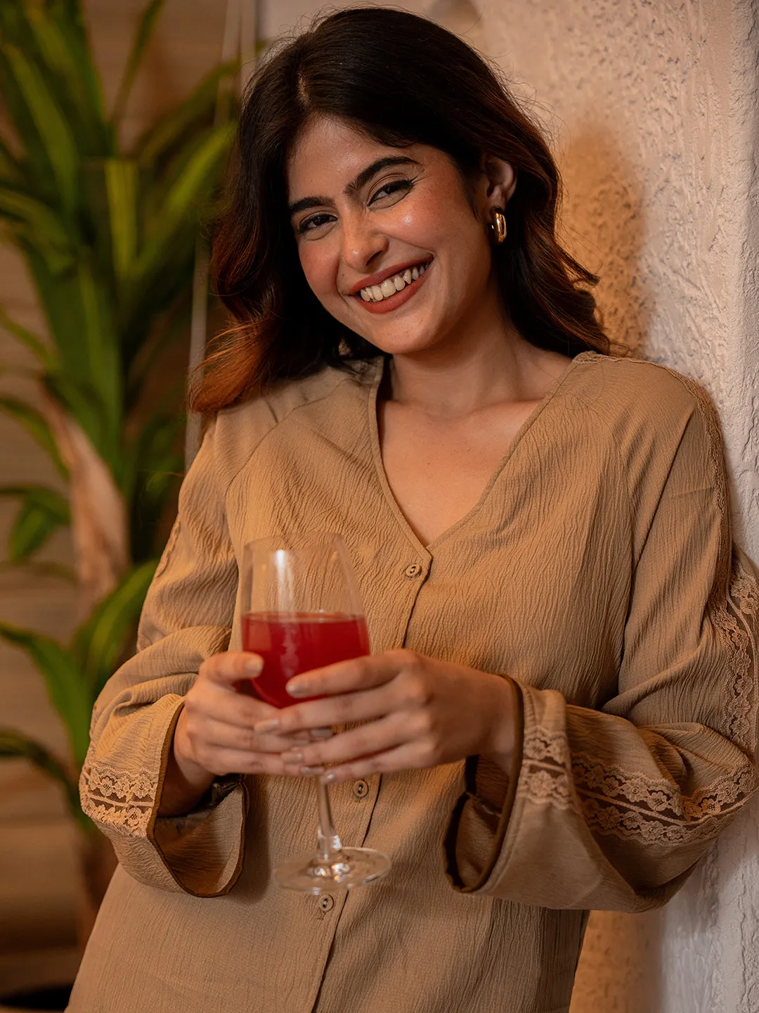 Coffee Brown Soft Crepe Shirt Patiala Co-Ord Set