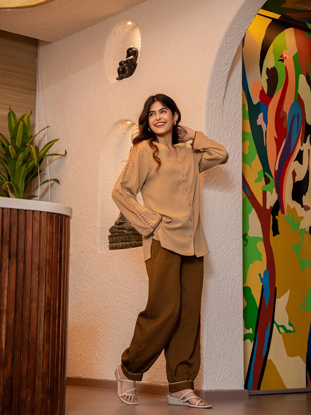 Coffee Brown Soft Crepe Shirt Patiala Co-Ord Set