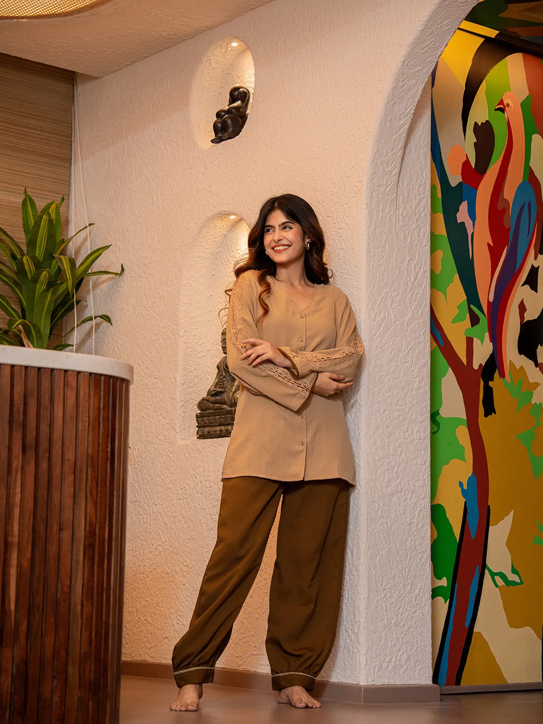 Coffee Brown Soft Crepe Shirt Patiala Co-Ord Set