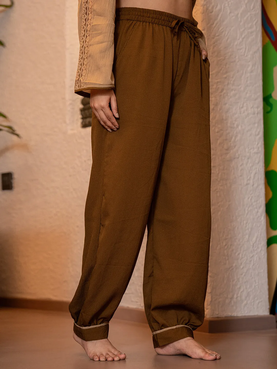 Coffee Brown Soft Crepe Shirt Patiala Co-Ord Set