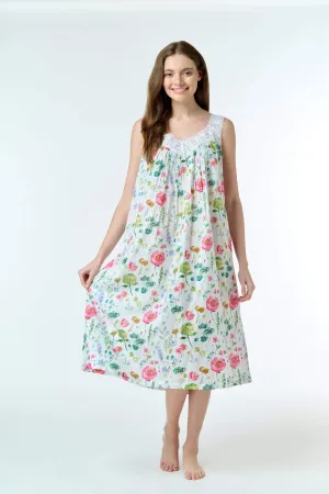 Cotton Nightie | V Neck Lace Pink Floral
