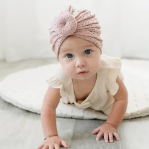 Eyelet Bun Baby Turban - Dusty Rose by Golden Dot Lane
