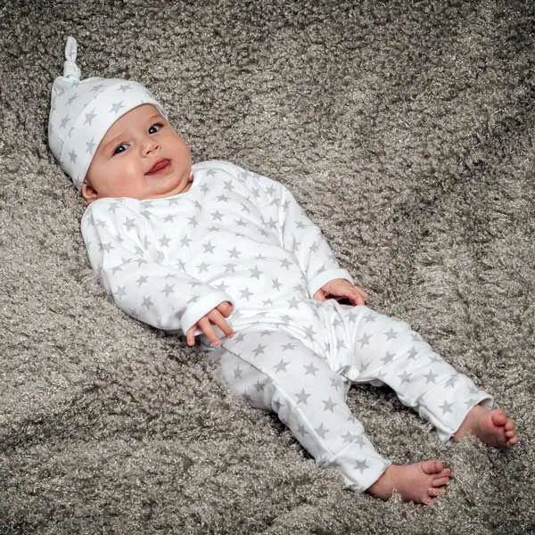 Grey & White Star Print Rompersuit, 0-3 months