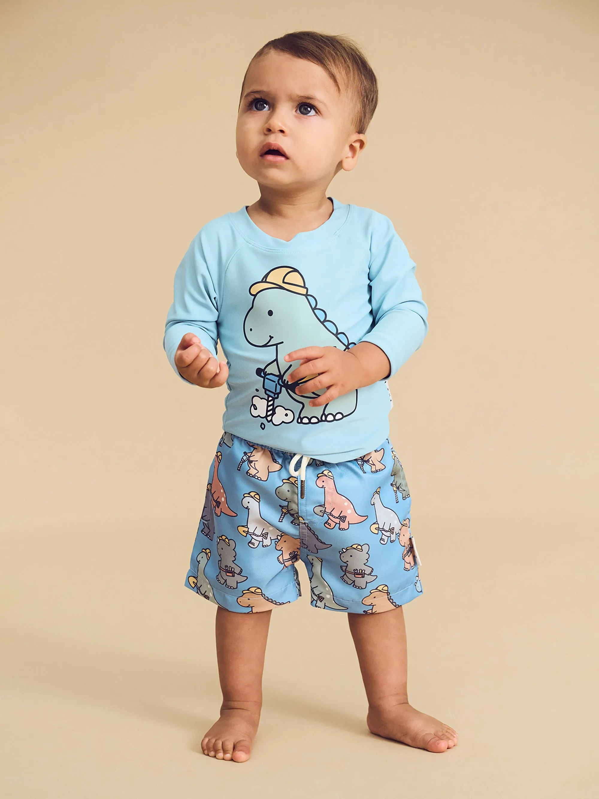 Huxbaby Construction Dinos Swim Short - Bright Blue