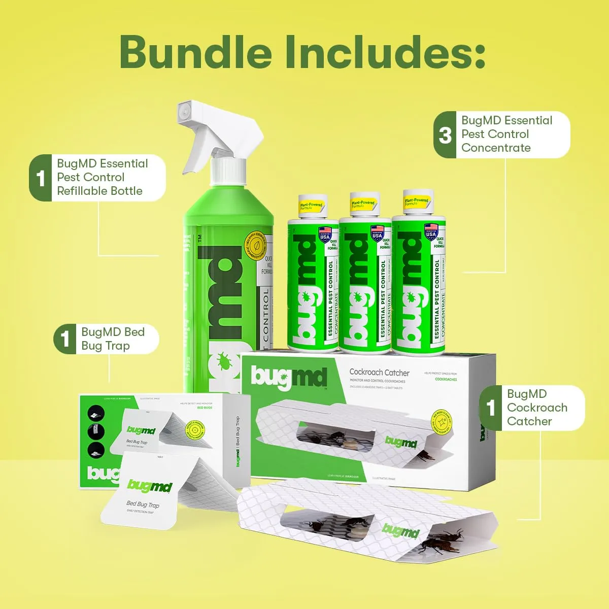 ITEM# 0170   BugMD Starter Kit - Essential Oil Pest Concentrate (2 Pack), Plant-Powered Bug Spray Quick Kills Flies, Ants, Fleas, Ticks, Roaches, Mosquitoes and More