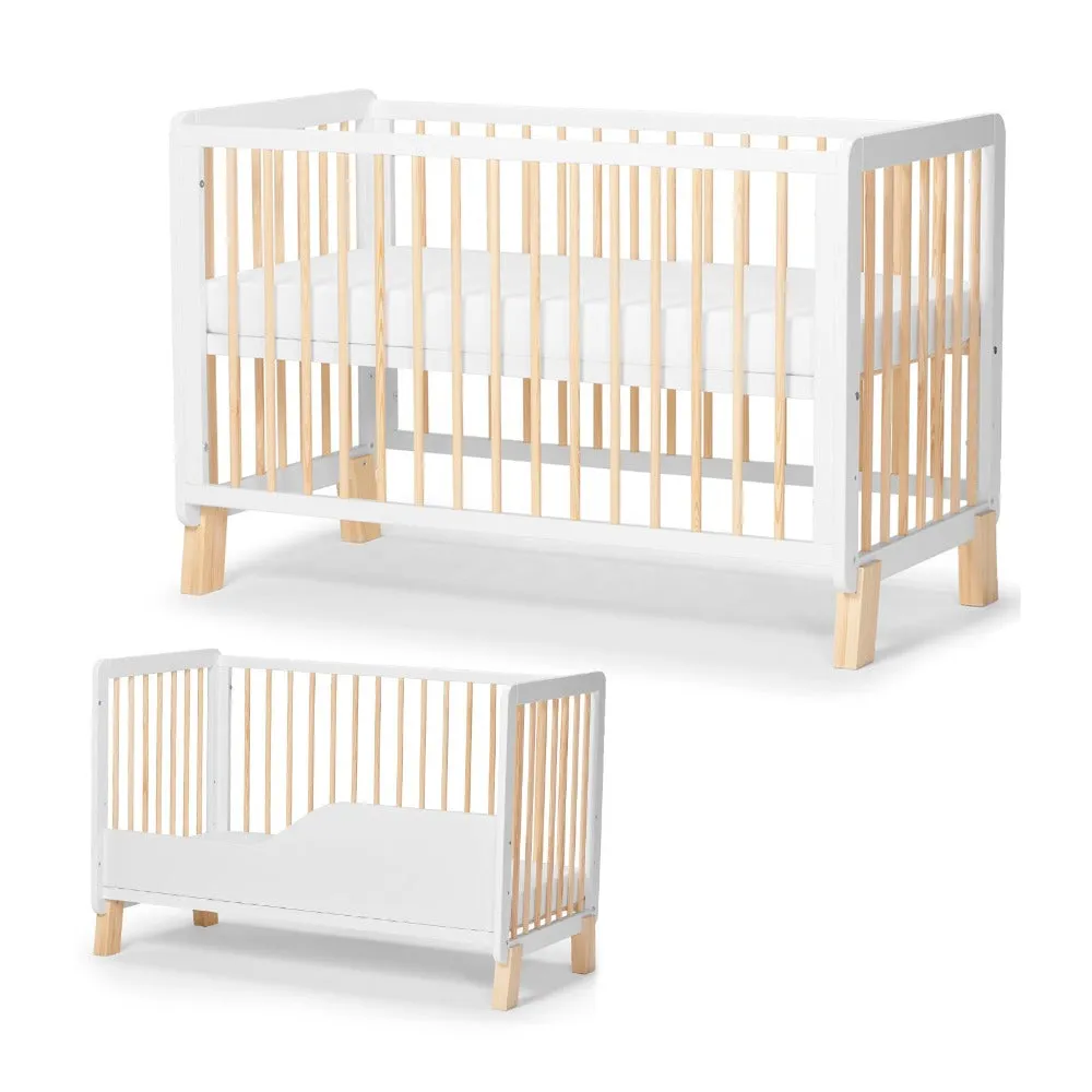 Kinderkraft Lunky Wooden Cot With Mattress White