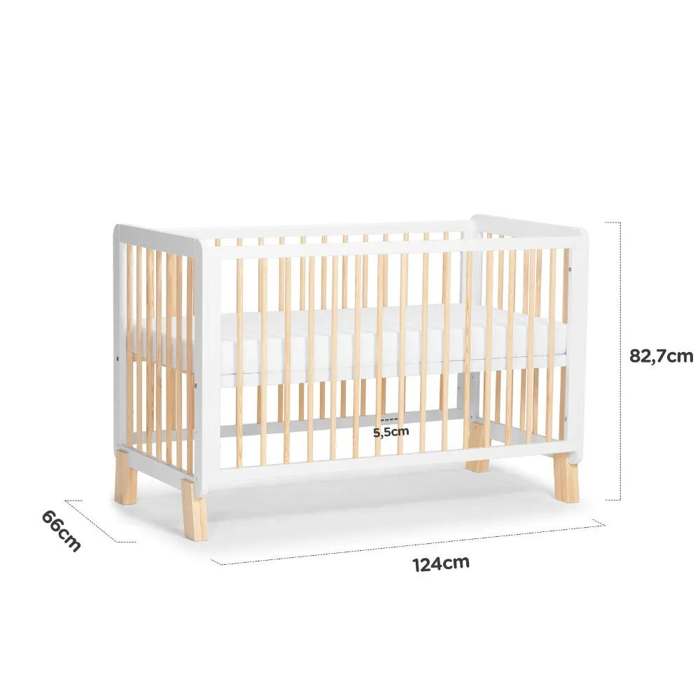 Kinderkraft Lunky Wooden Cot With Mattress White