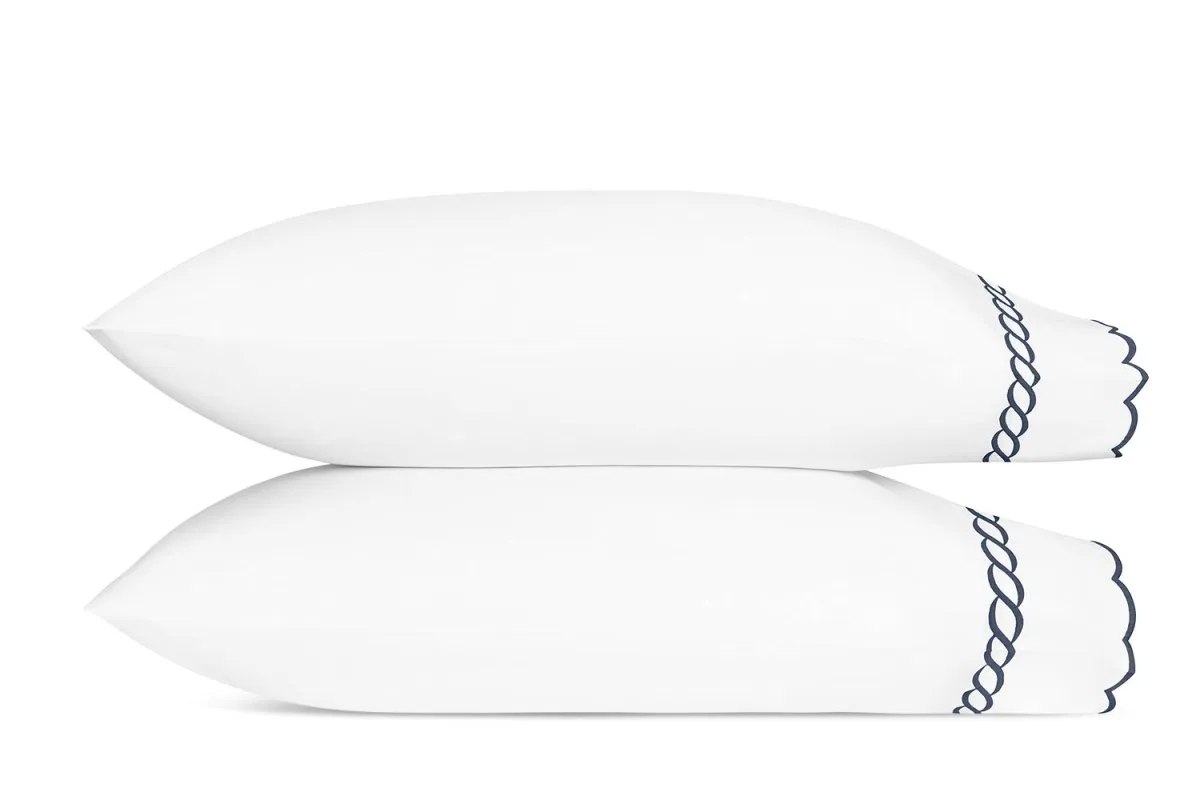 Matouk Classic Chain Scallop Navy Blue Bedding