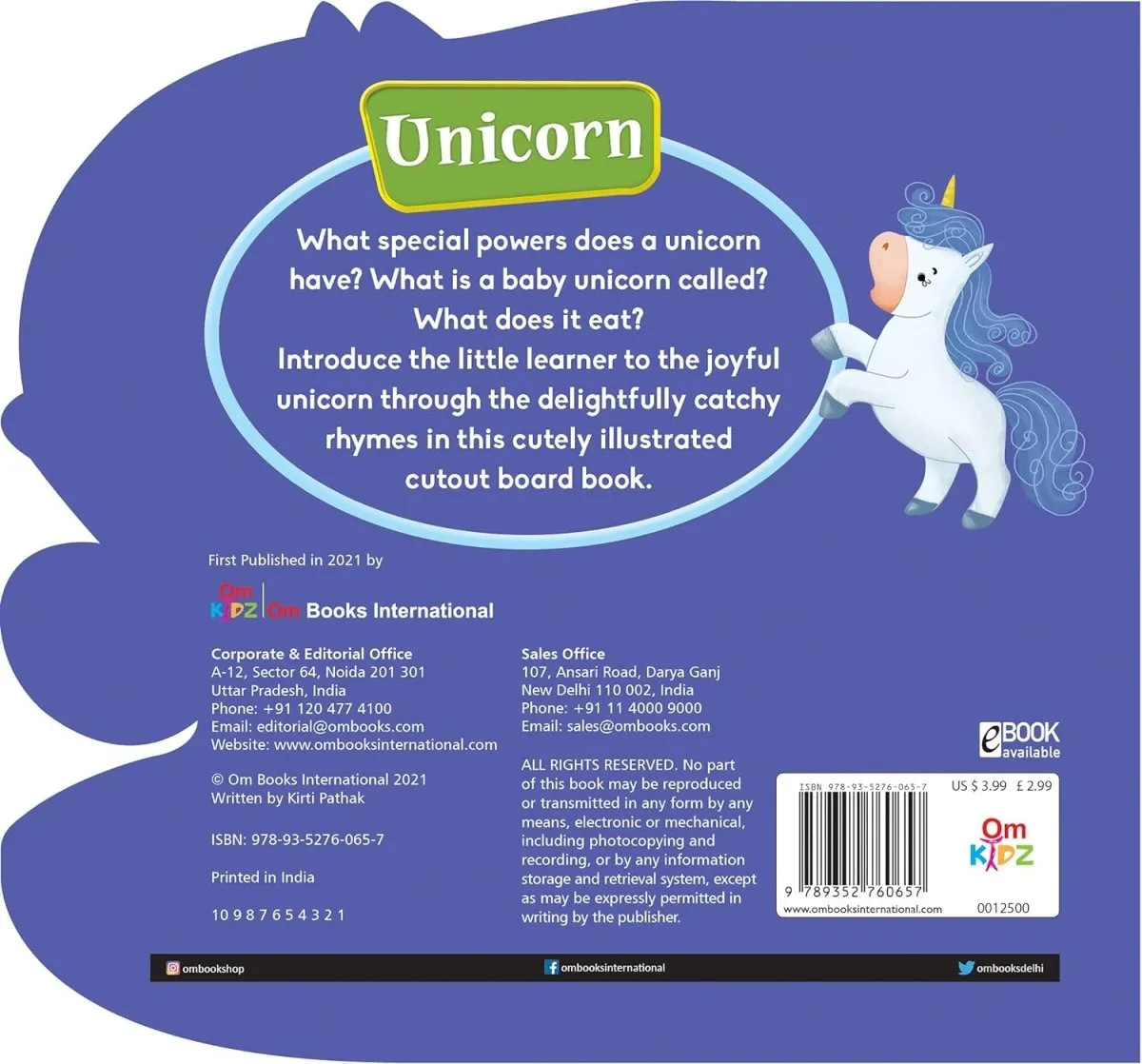 Om Books International Unicorn ( Animals and Birds )- Cutout Board Books