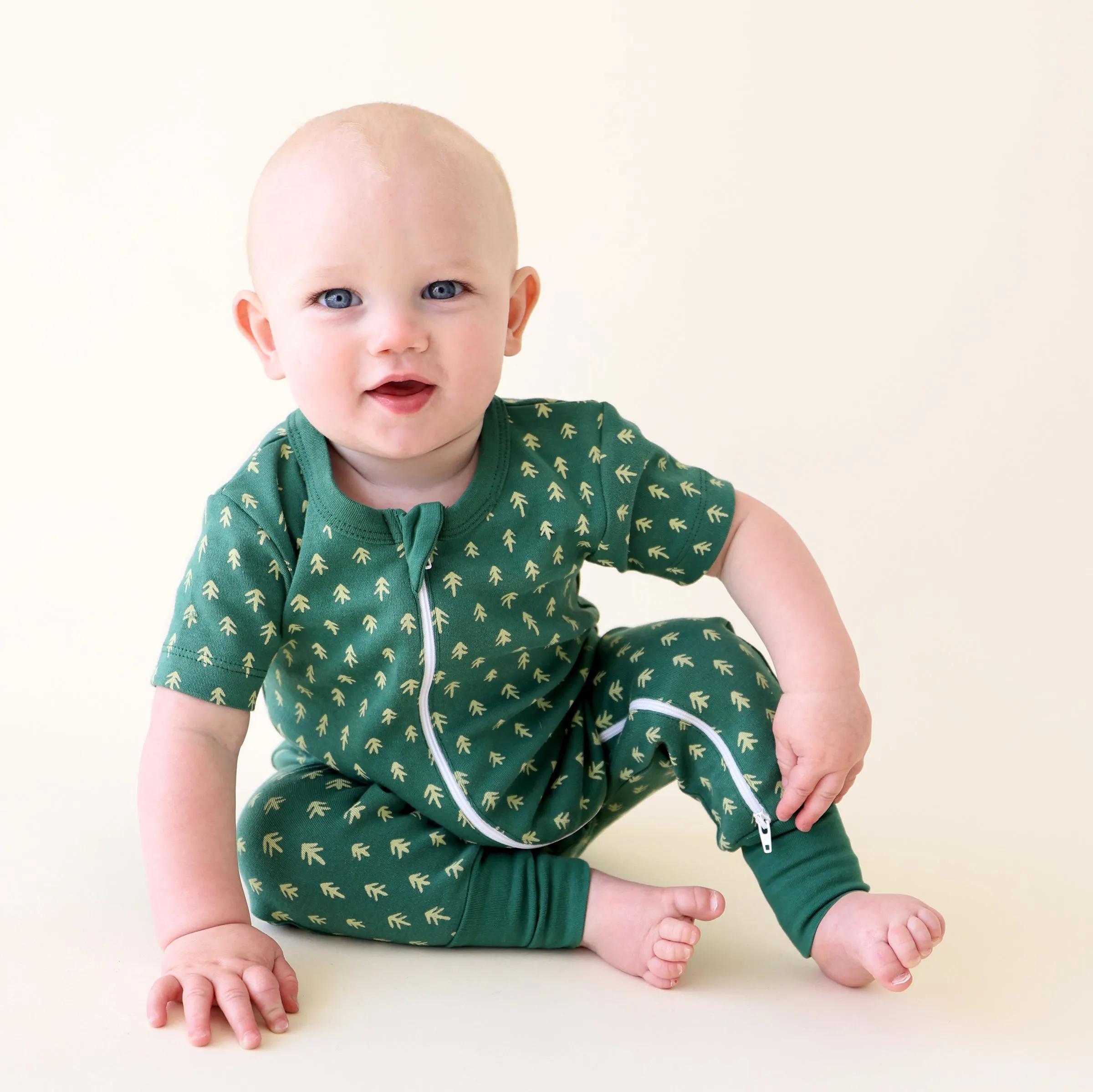 Organic Signature Print '2-Way' Zip Romper Short Sleeve - Spring Prints