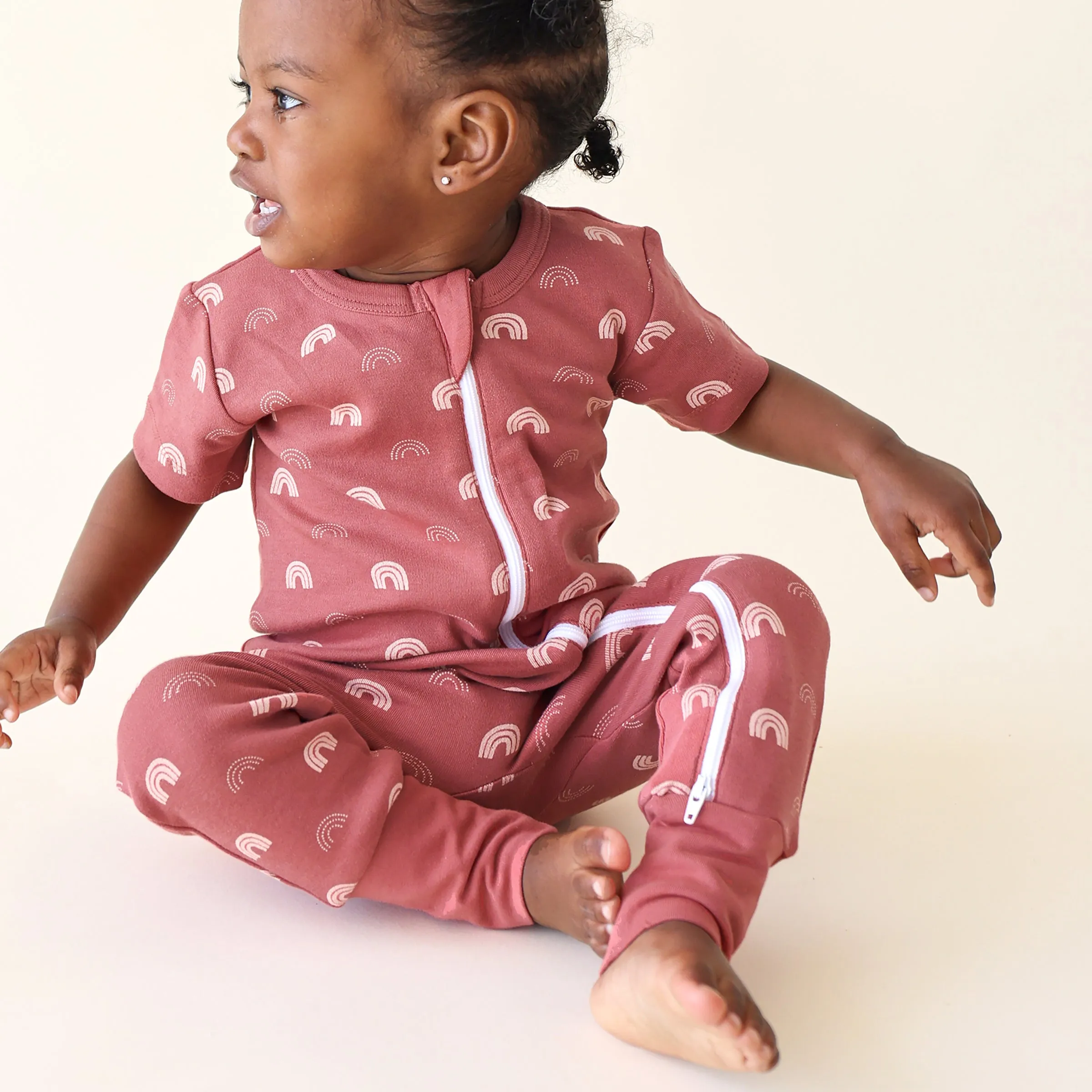 Organic Signature Print '2-Way' Zip Romper Short Sleeve - Spring Prints