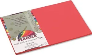 Peacock Sulphite Construction Paper' 76 Lbs.' 12 X 18' Red' 50 Sheets/Pack
