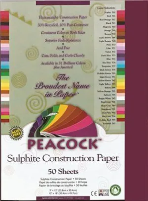 Peacock Sulphite Construction Paper 76 Lbs. 9 X 12 Burgundy 50 Sheets/Pack