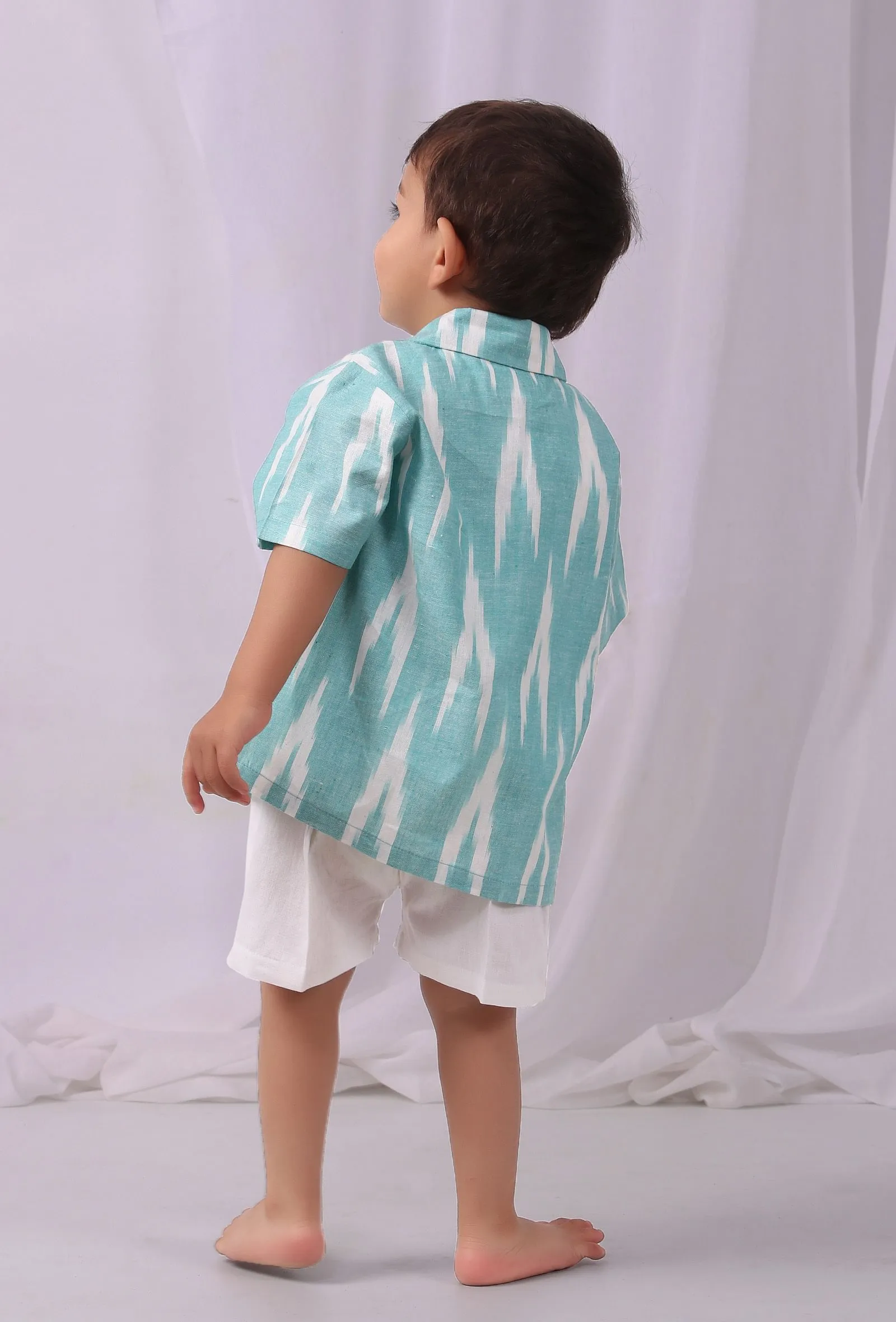 Teal Blue  Ikat Half Sleeves Shirt