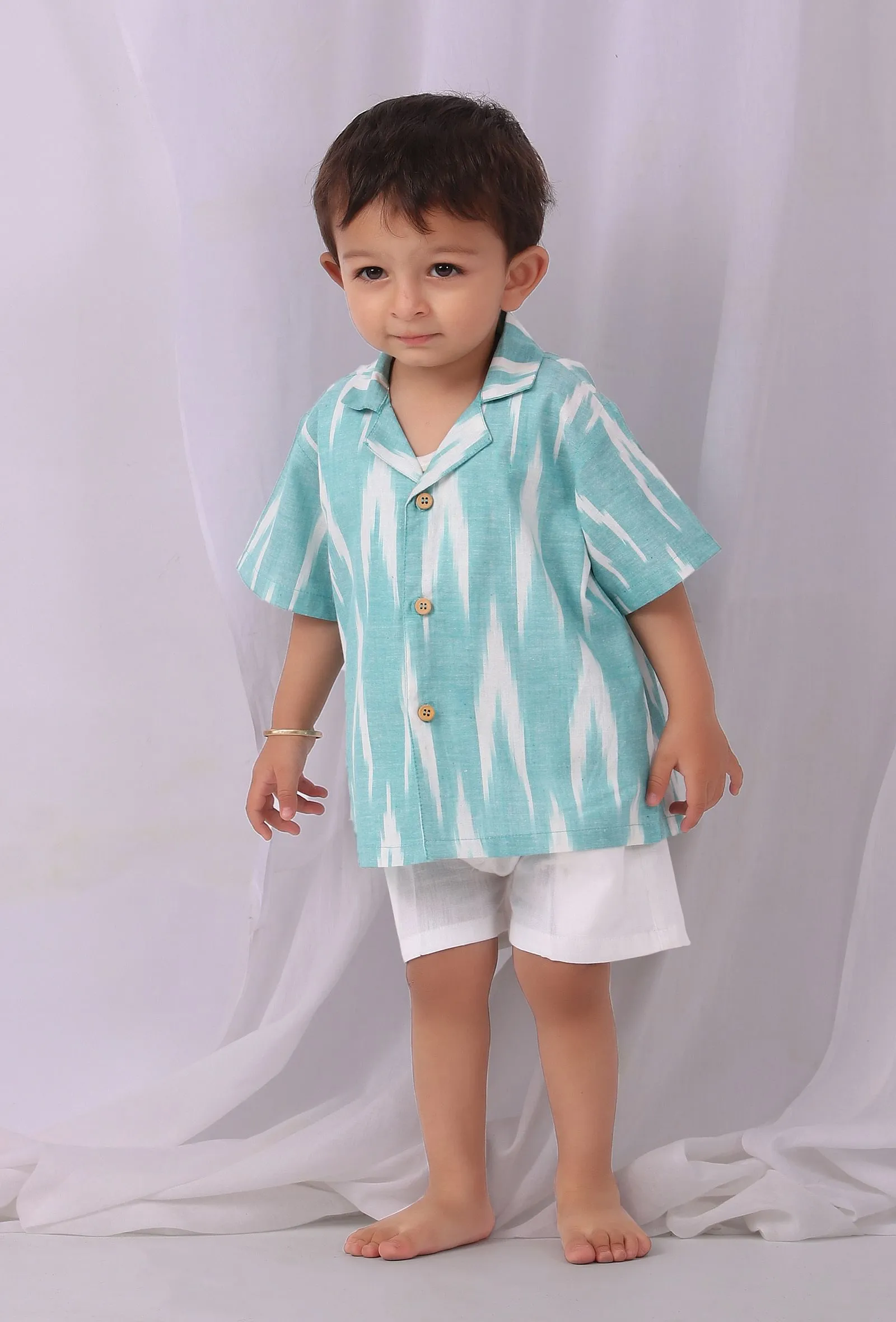 Teal Blue  Ikat Half Sleeves Shirt