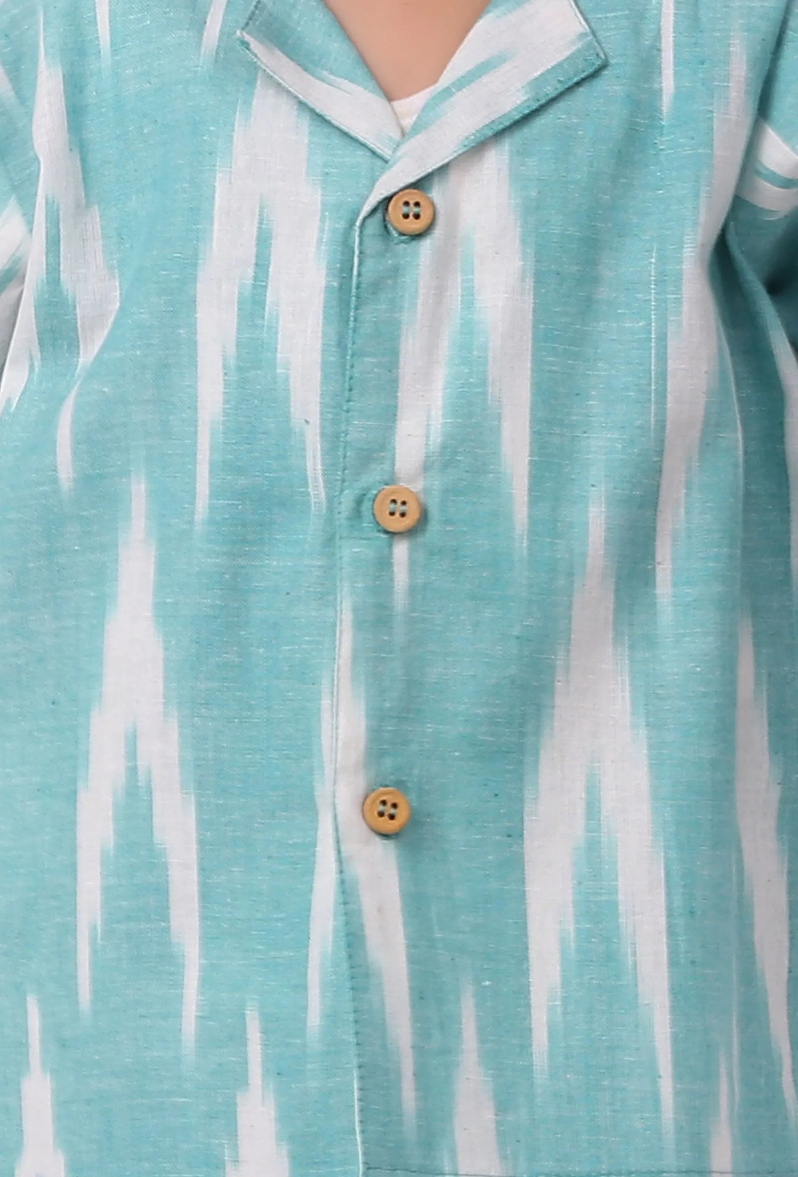 Teal Blue  Ikat Half Sleeves Shirt