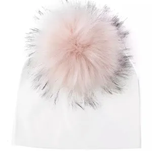 Toddler Faux Fur Pom Beanie White/Blush