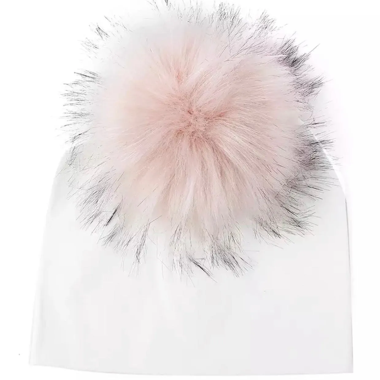 Toddler Faux Fur Pom Beanie White/Blush