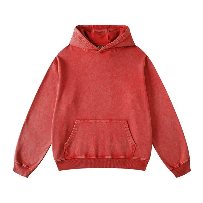 Unisex Thickened Washed Old Gradient Solid Color Batik Hooded Sweatshirt For Men or Women