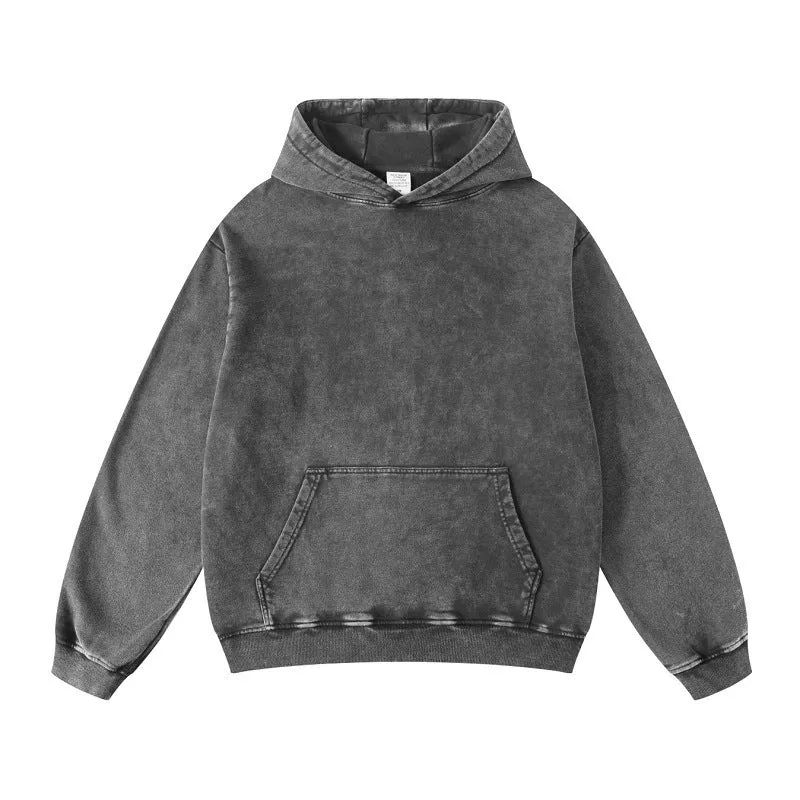 Unisex Thickened Washed Old Gradient Solid Color Batik Hooded Sweatshirt For Men or Women